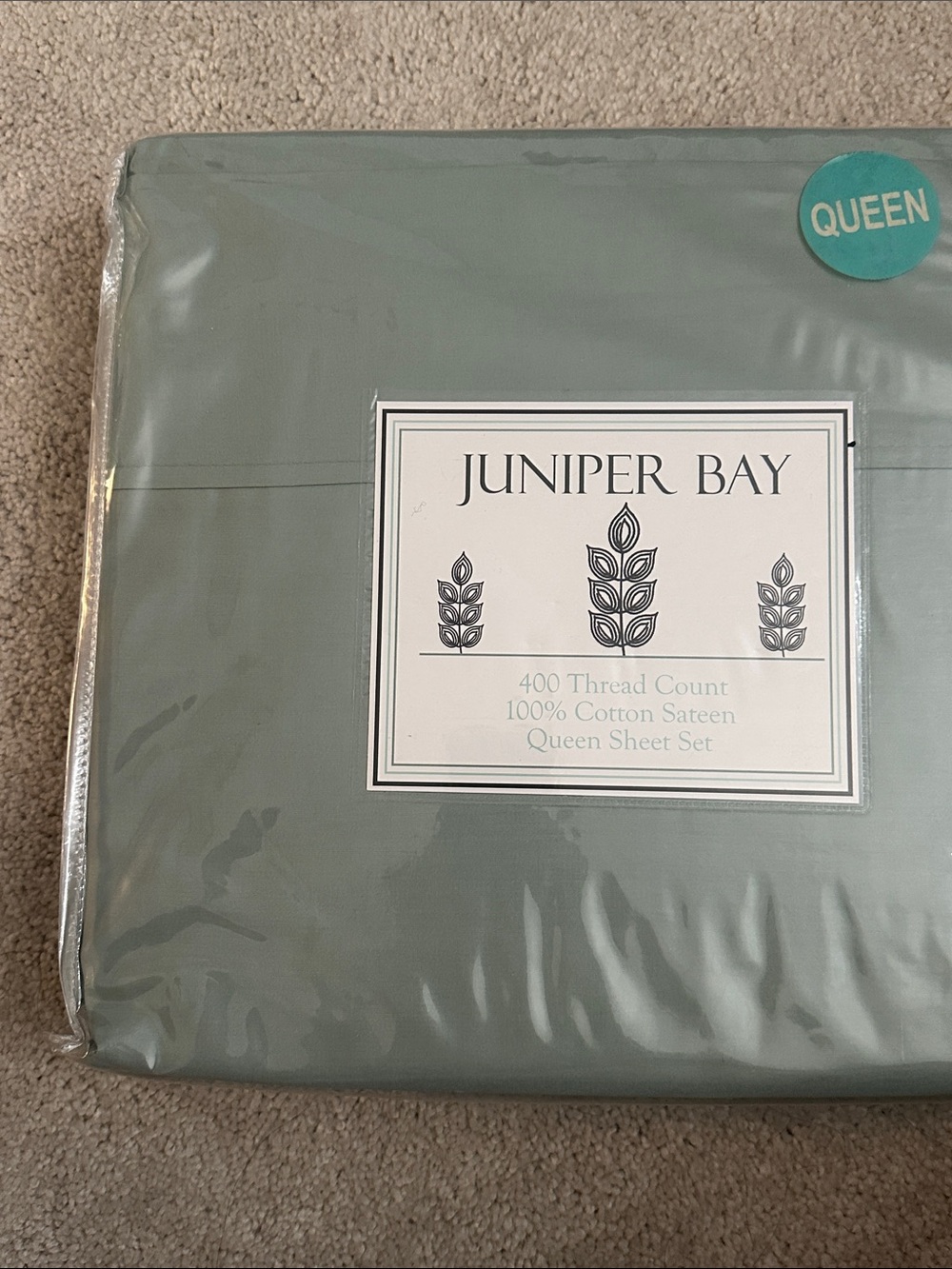400TC Cotton Sateen Queen Sheet Set in Sage Green